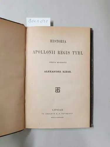 Riese, Alexander: Historia Apollonii regis Tyri. 