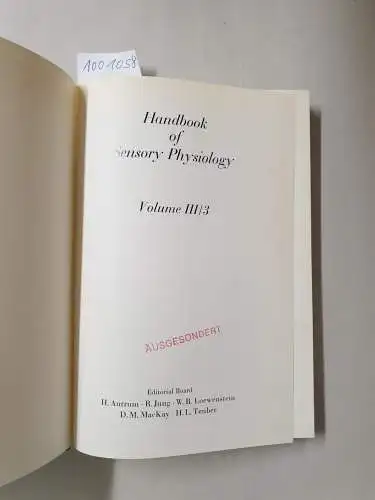 Autrum, Hansjochem (Hrsg.): Handbook Of Sensory Physiology : Volume III/3 : Electroreceptors And Other Specialized Receptors In Lower Vertebrates 
 (Text Englisch). 