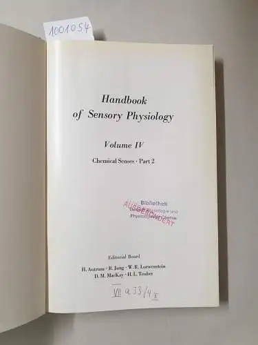 Autrum, Hansjochem (Hrsg.): Handbook Of Sensory Physiology : Volume IV : Chemical Senses : Part 2 : Taste 
 (Text Englisch). 
