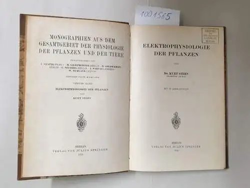 Stern, Kurt und W. Ruhland: Elektrophysiologie der Pflanzen
 Monographien aus dem Gesamtgebiet der Physiologie der Pflanzen und der Tiere, 4. Band. 
