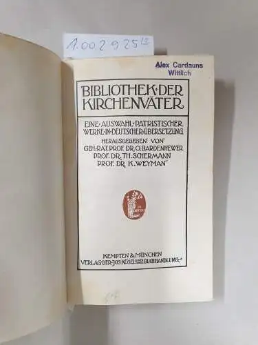 Klebba, Prof. Dr. E: Des Heiligen Irenäus. Band 1-2. 