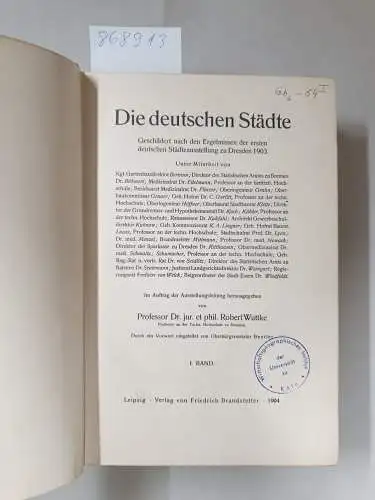 Wuttke, Robert: Die deutschen Städte I. Band 
 Geschildert nach den Ergebnissen der ersten deutschen Städteausstellung zu Dresden 1903. 