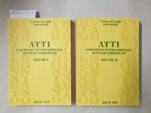 Centro di studi Varroniani: Atti del congresso intenazionale di studi vespasianei. Rieti septembre 1974. Volume I-II. 
