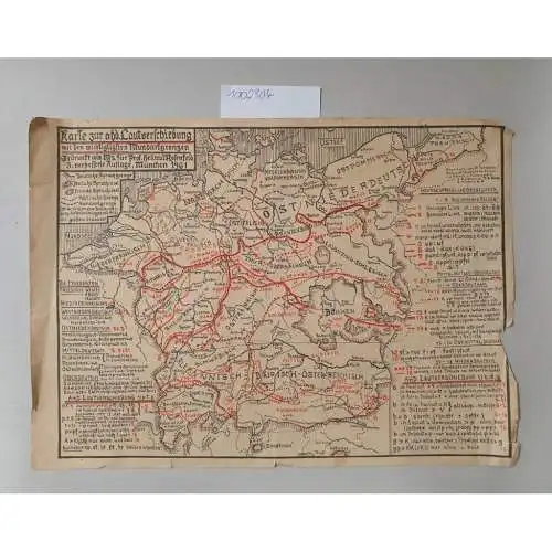 Landkarte: Karte zur althochdeutschen Lautverschiebungen mit den wichtigsten Mundartgrenzen
 Gedruckt als Manuscript als Prof. Hellmut Rosenfeld. 