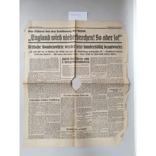 Völkischer Beobachter: Völkischer Beobachter , 4. September 1940, Nr. 256 : Britische Bombenwürfe werden jetzt hundertfältig beantwortet 
 Aufruf des Führers zum 2. Kriegswinterhilfswerk. 