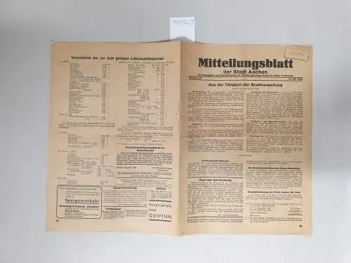 Stadt Aachen: Mitteilungsblatt der Stadt Aachen, herausgegeben mit Genehmigung der Militärregierung durch das Städtische Presseamt, 10. Juli 1948. 