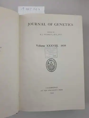 Cambridge University Press: Journal of genetics Volume XXXVIII. 
