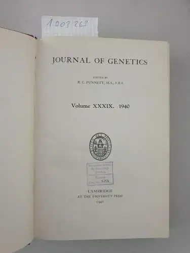 Cambridge University Press: Journal of genetics Volume XXXIX. 