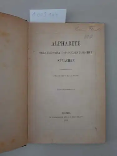 Ballhorn, Friedrich: Alphabete orientalischer und occidentalischer Sprachen. 