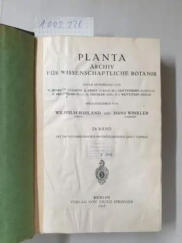 Verlag von Julius Springer: (24. Band) Planta. Archiv für wissenschaftliche Botanik. 