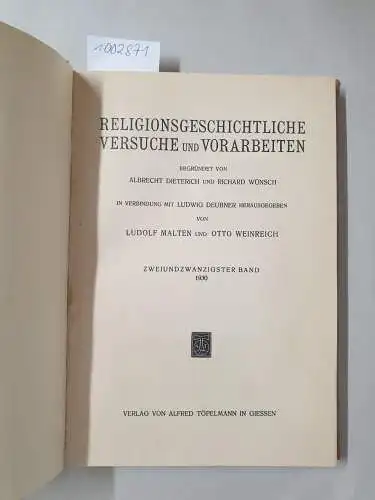 Altheim, Franz: Terra mater: Untersuchungen zur Altitalischen Religionsgeschichte
 (= Religionsgeschichtliche Versuche und Vorarbeiten, XXII. Band, 2. Heft). 