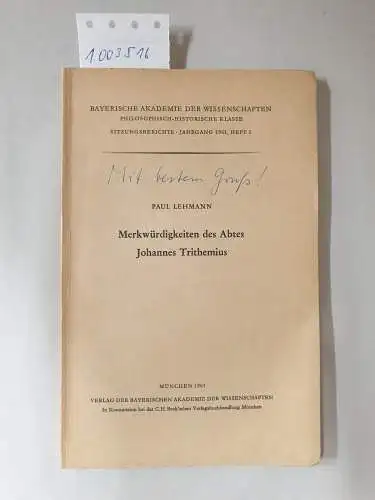Lehmann, Paul: Merkwürdigkeiten des Abtes Johannes Trithemius. 