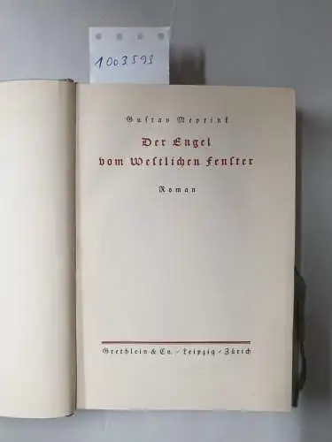 Meyrink, Gustav: Der Engel vom Westlichen Fenster : Roman. 