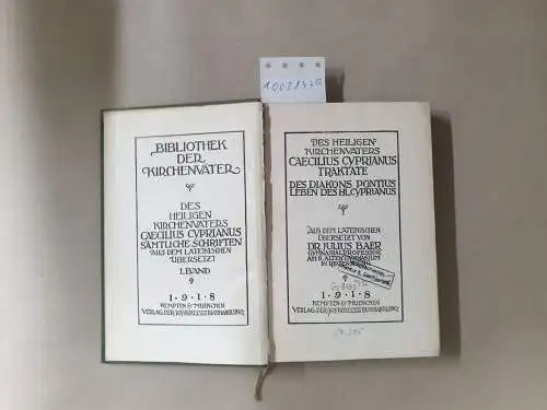 Baer, Julius: Des heiligen Kirchenvaters Caecilius Cyprianus sämtliche Schriften - I. und II. Band (Bibliothek der Kirchenväter). 