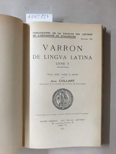 Varro, Marcus Terentius und Jean Collart: Varron De Lingua Latina, livre V. 