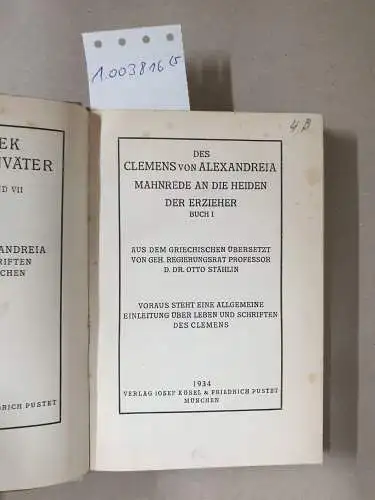 Clemens von Alexandreia: Ausgewählte Schriften. Band 1-5. 