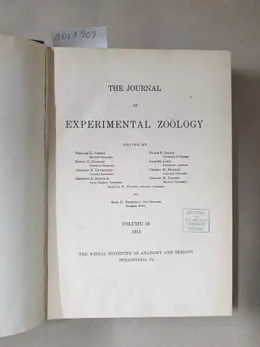 The Wistar Institute of Anatomy and Biology: The Journal of Experimental Zoology. Volume 18. 