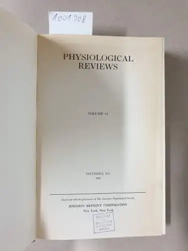 Johnson Reprint Corporation: Physiological Reviews : Volume 21. 