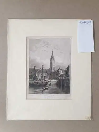 Chr. Schüler del. : J. Richter Sculpt, Original Stahlstich Breda mit Grote Kerk,  Vedute