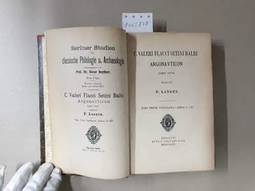 Valerius Flaccus: C. Valeri Flacci Setini Balbi Argonauticon. Libri Octo. (= Berliner Studien für classische Philologie und Archaeologie, Neue Folge, 1. Bd., 1. u. 2. Heft). 