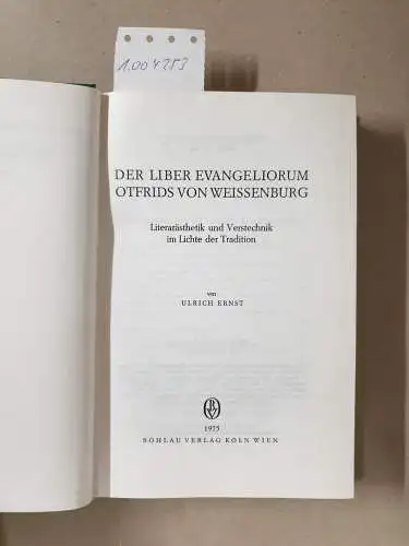 Ernst, Ulrich: Der Liber Evangeliorum Otfrids von Weissenburg: Literarästhetik und Verstechnik im Lichte der Tradition (Kölner Germanistische Studien). 