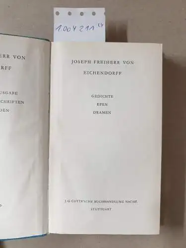 Eichendorff, Josef Freiherr von: Neue Gesamtausgabe der Werke und Schriften in vier Bänden. Hrsg. v. Gerhard Baumann in Verbindung mit Siegfried Grosse. 4 Bände. 