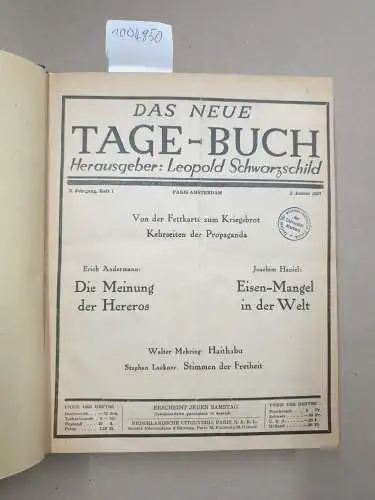 Schwarzschild, Leopold: Das Neue Tage-Buch : Jg. 5, Heft 1 Januar  1937 - Jg.5. Juni 1938, Heft 26. 