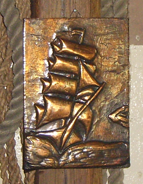 kupfer relief bild segel schiff maritim - oldthing: Kupfer