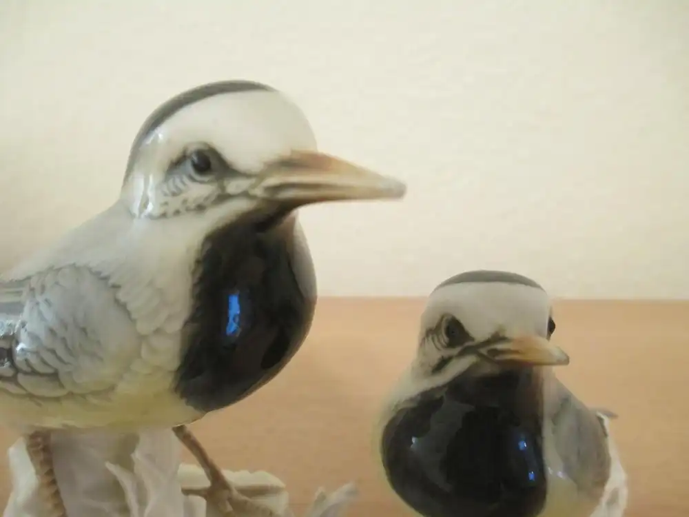 Karl Ens Volkstedt Porzellan Figur 2 Vögel Bachstelzen 3