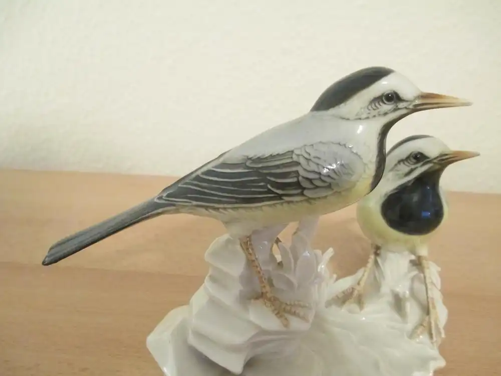 Karl Ens Volkstedt Porzellan Figur 2 Vögel Bachstelzen 7