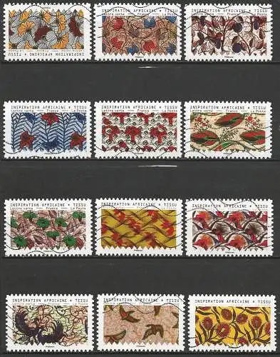Frankreich 2019 – Mi 7226/37 - YT Ad 1657/68 - Afrikanisch inspirierte Stoffe ( Tissus africains - African textiles ) Komplette Serie
