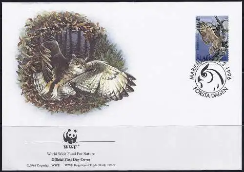 Aaland (Aland) FDC + Ansichtskarte 1996 – Mi 109 - YT 109 - WWF - Uhu ( Grand-duc - Owl )