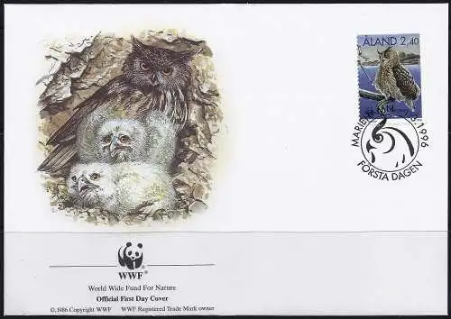 Aaland (Aland) FDC + Ansichtskarte 1996 – Mi 110 - YT 110 - WWF - Große Hornkauz ( Grand-duc - Great Horned Owlps )