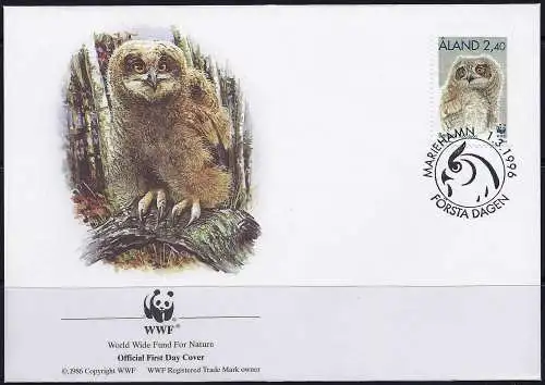 Aaland (Aland) FDC + Ansichtskarte 1996 – Mi 112 - YT 112 - WWF - Große Hornkauz ( Grand-duc - Great Horned Owlps )