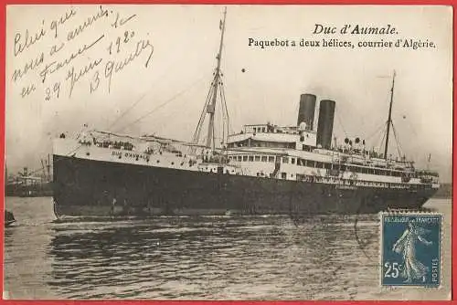 [Ansichtskarte] Passagierschiff " Duc d'Aumale " / Paquebot / Ocean liner. 