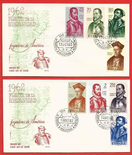 Spanien (Espagne) FDC 1962 - Mi 1346/53 - YT 1125/32- Die Eroberer des Amerika ( Conquistadors - The conquerors of America ) 