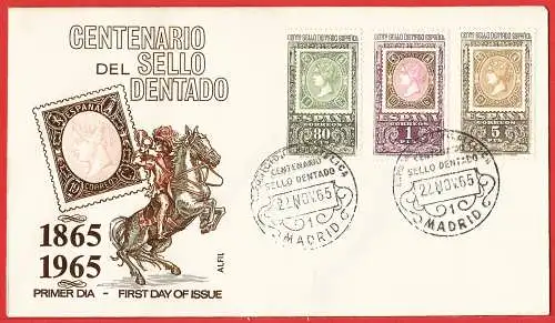 Spanien (Espagne) FDC 1965 - Mi 1581/83 - YT 1346/48 - 100 Jahre Briefmarke ( centenaire du Timbre - Centenary of the first stamp )