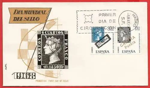 Spanien (Espagne) FDC 1968 - Mi 1756/57 - YT 1521/22 - Tag der Briefmarke ( Journée du Timbre - Stamp Day ) 