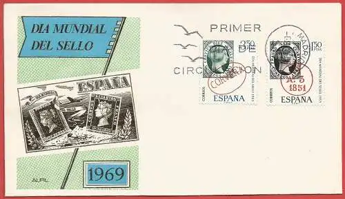 Spanien (Espagne) FDC 1969 - Mi 1809/10 - YT 1573/74 - Tag der Briefmarke ( Journée du Timbre - Stamp Day ) 