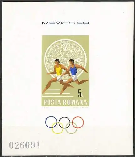 Rümanien (Roumanie) 1968 – Mi BL67 - YT BF68 - Olympische Spiele in Mexiko ( J.O. de Mexico - Mexico olympic games ) MNH