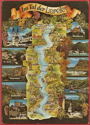 [Ansichtskarte] Deutschland : Bebilderte Touristenkarte des Loreleytals /
Allemagne : Carte touristique illustrée de la vallée de Loreley /
Germany : Illustrated tourist map of the Loreley Valley. 