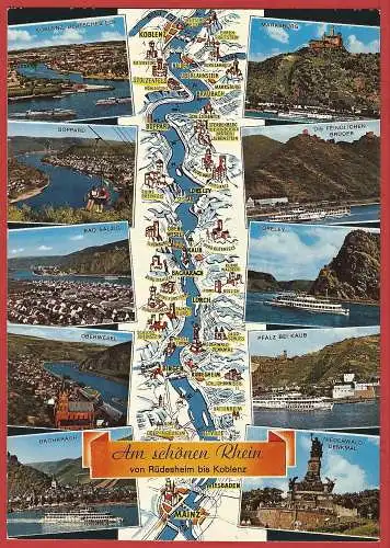 [Ansichtskarte] Deutschland : Touristenkarte des Rheintals von Rüdeshein bis Koblenz /
Allemagne : Carte touristique de la Vallée du Rhin, de Rüdeshein à Coblence /
Germany : Tourist map of the Rhine Valley. 