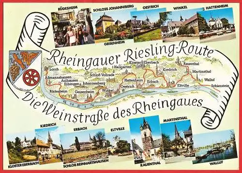 [Ansichtskarte] Deutschland - Karte der Rieslingweinstraße /
Allemagne - Carte de la Route des vins de Riesling /
Germany - Map of the Riesling Wine Road. 