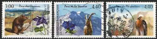 Frankreich (France) 1996 - Mi 3145/47 - YT 2997/99 - Fauna der Nationalparks ( Faune des Parc Nationaux ) Komplette serie