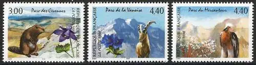 Frankreich (France) 1996 - Mi 3145/47 - YT 2997/99 - Fauna der Nationalparks ( Faune des Parc Nationaux ) Komplette serie MNH**