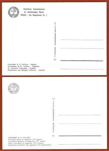 [Ansichtskarte] Italien, Rom : Katakomben des Heiligen Callistus / 
Italie , Rome : Catacombes de Callisto

Zvei Postkarten. 