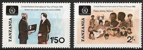 Tansania 1986 - Mi 364/65 - YT 301/02 - Internationales Friedensjahr - MNH 