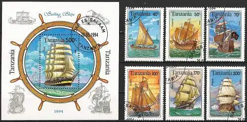 Tansania 1994 - Mi 1744/49 + BL 244 - YT 1499/04 + BF 229 - Segelboote ( Voiliers - Sailboats )