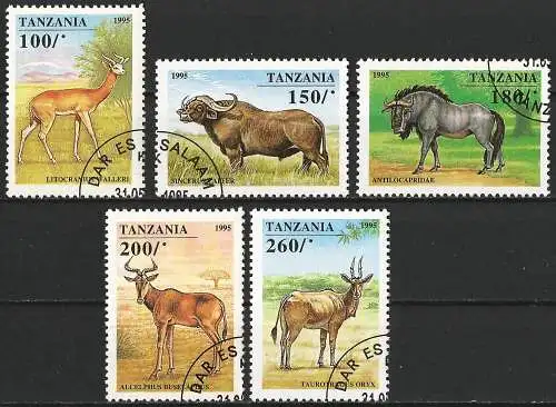 Tansania 1995 - Mi 2026/30 - YT 1832/36 - Afrikanische Tierwelt ( Faune sauvage d'Afrique - African wild fauna )