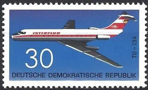 DDR 1969 - Mi 1526 - YT 1219 - Flugzeug Tupolev Tu-134 - MNH